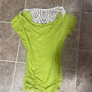 Rue21 Lime Green Blouse with White Lace Detail